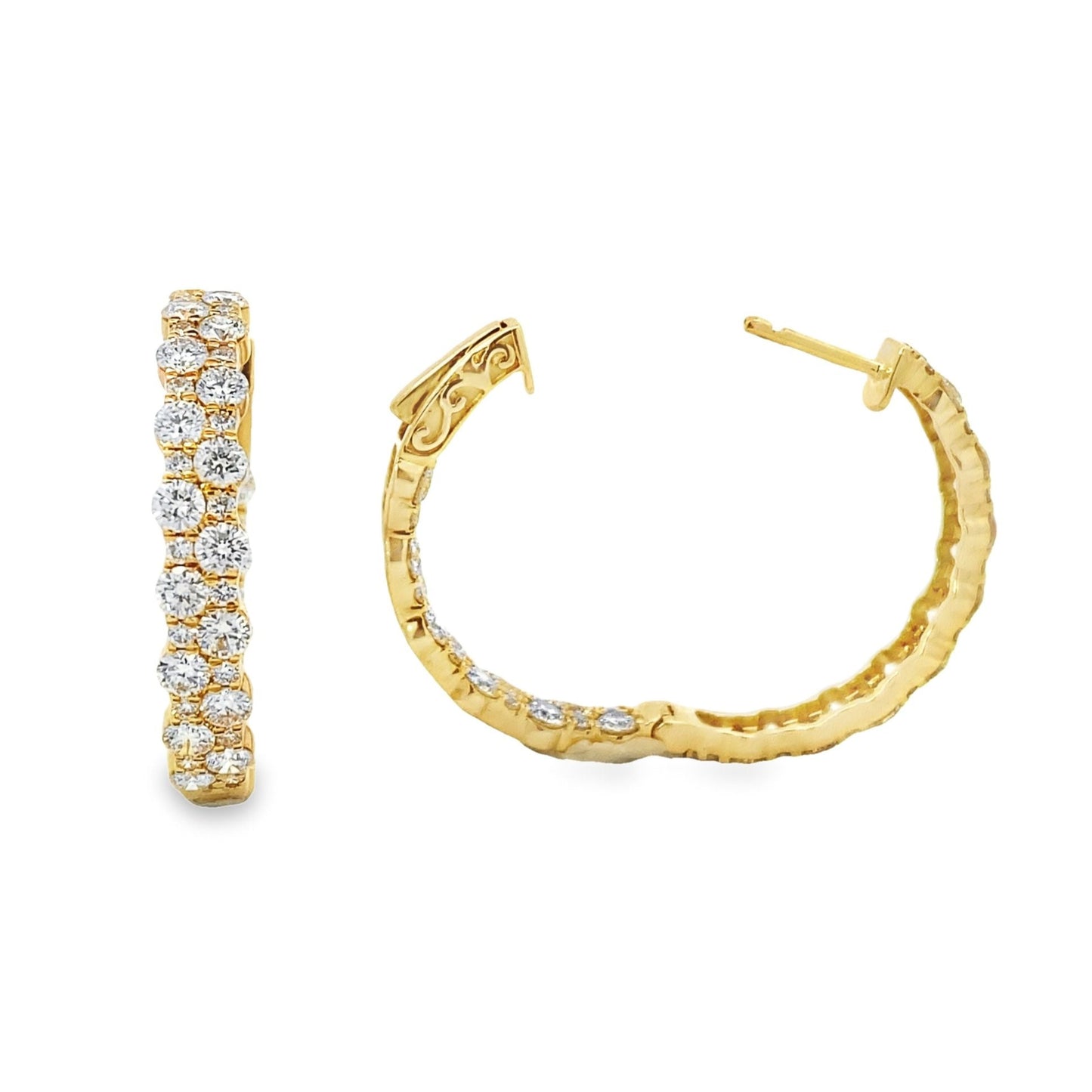 14K Yellow Gold Two-Row Inside Out Diamond Hoops