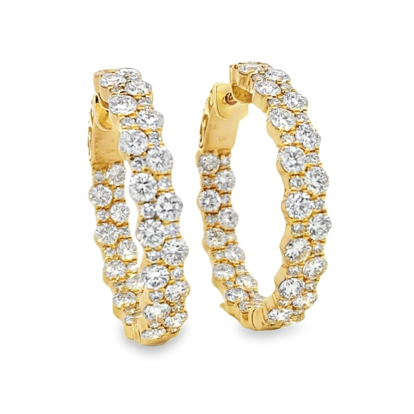 14K Yellow Gold Two-Row Inside Out Diamond Hoops