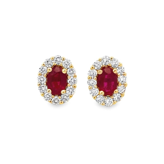 J. Heard & Co | 14K Yellow Gold Ruby and Diamond Halo Earrings