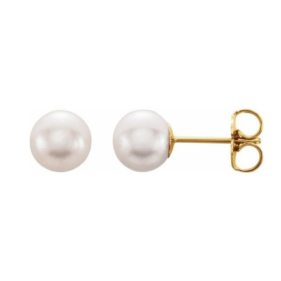 14K Yellow Gold Pearl Stud Earrings