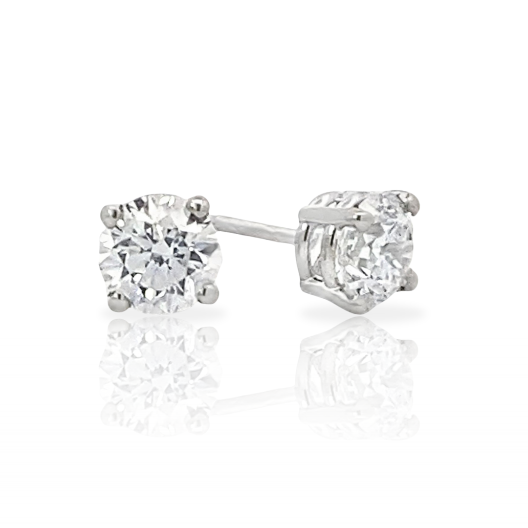 14K White Gold Lab-Grown Diamond Solitaire Stud Earrings - 0.81 Carat