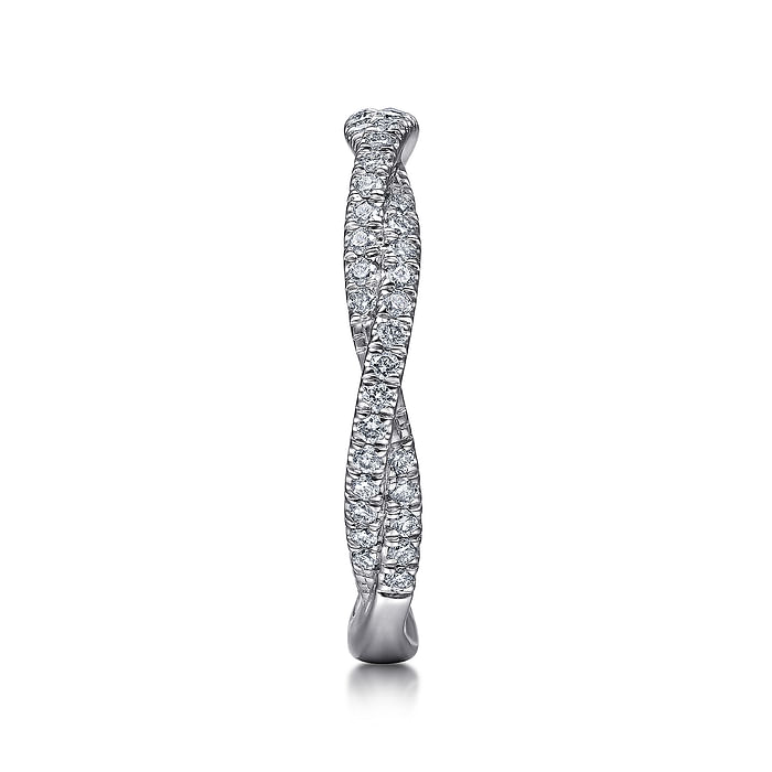 14K White Gold Diamond Pave Twisted Stackable Band