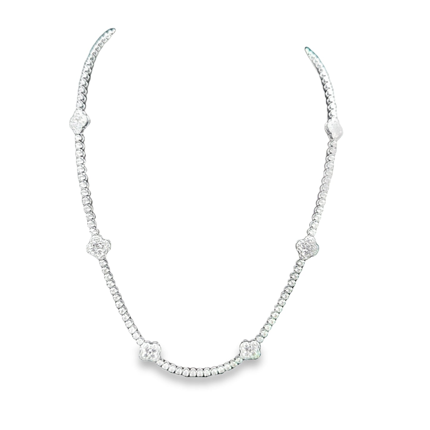 14K White Gold Diamond Medallion Tennis Necklace