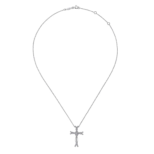Gabriel & Co | 18" 14K White Gold Twisted Diamond Cross Pendant Necklace
