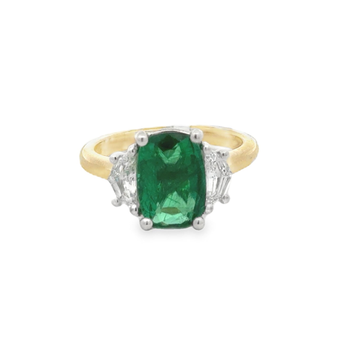 Platinum and 18K Yellow Gold Diamond and Emerald Ring