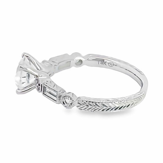 14K White Gold Accented Band Diamond Engagement Ring