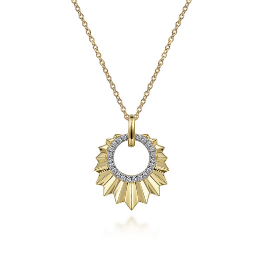 Gabriel & Co | Diamond Cut - 14K Yellow Gold Diamond and Diamond Cut Texture Pendant Necklace