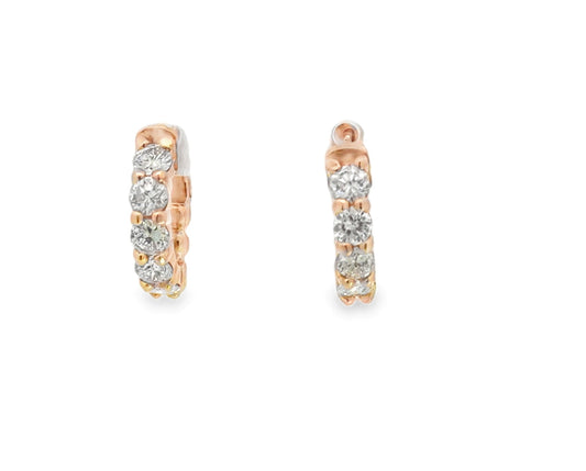 14K Rose Gold Diamond Hoop Earrings - 1.58 Carats