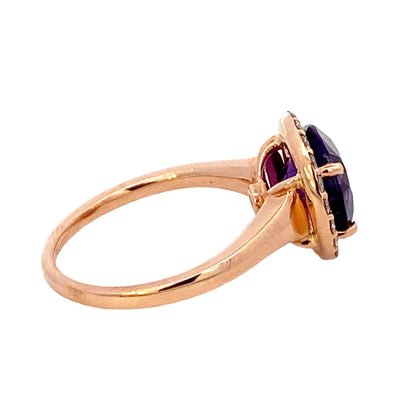 David Connolly | 14K Rose Gold Amethyst and Diamond Halo Ring