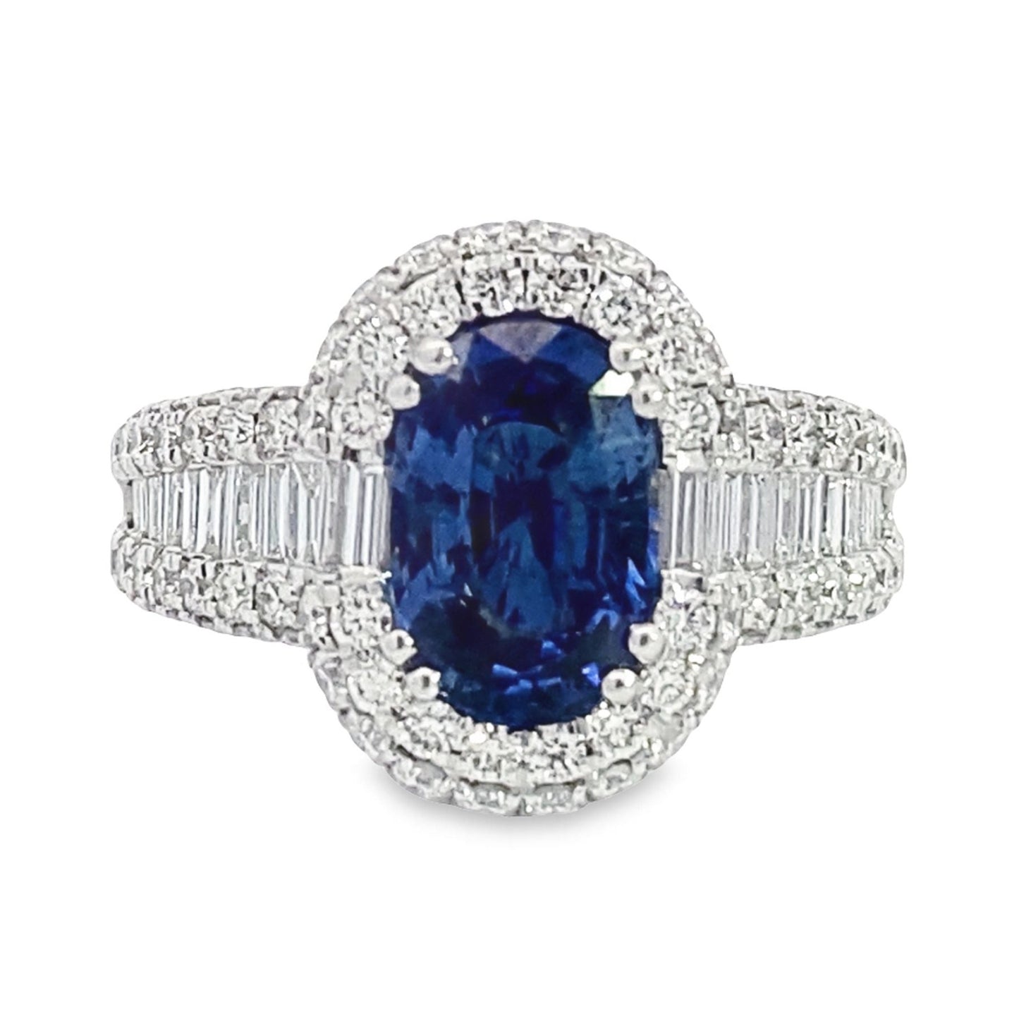 14K White Gold Diamond and Sapphire Fashion Ring