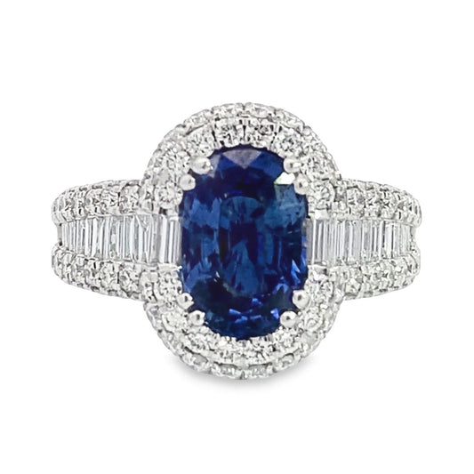 Stern International | 14K White Gold Diamond and Sapphire Fashion Ring