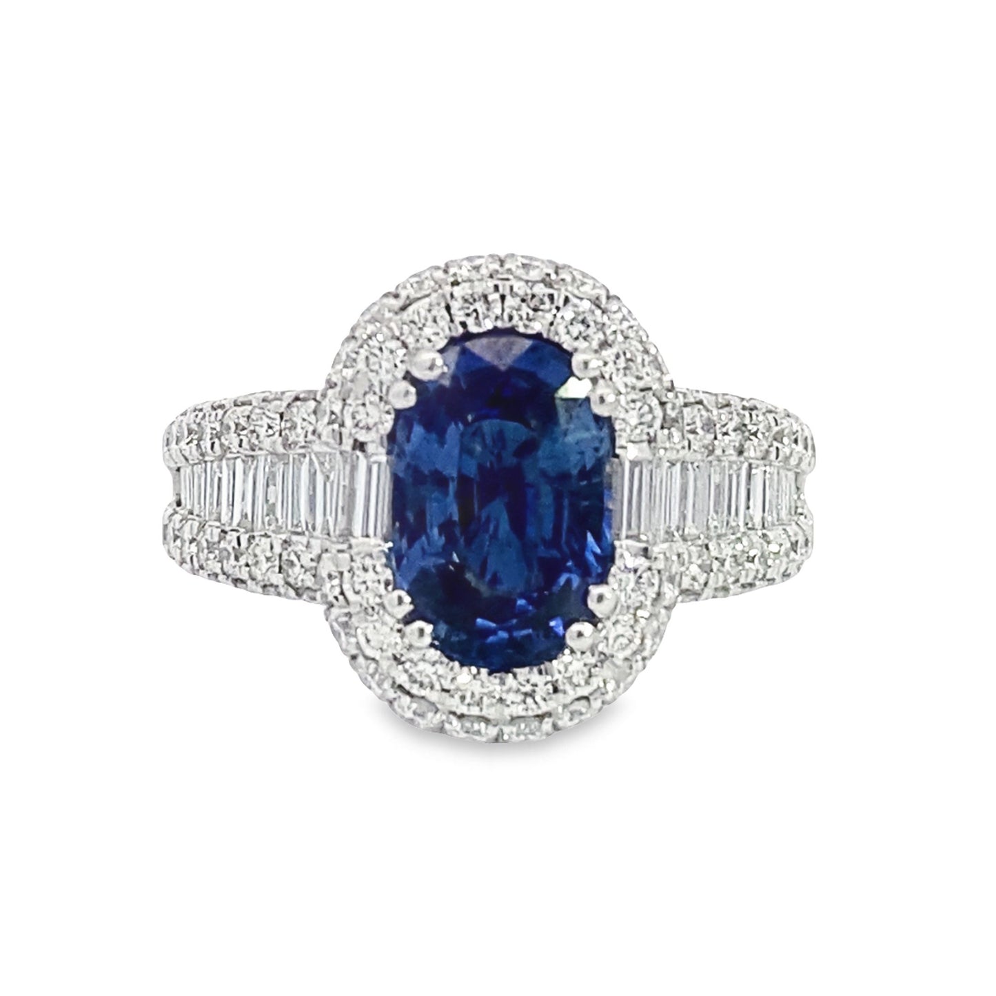 14K White Gold Diamond and Sapphire Fashion Ring