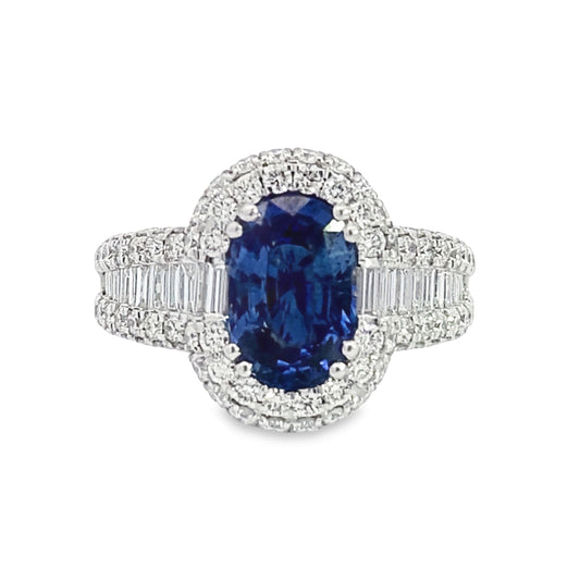 14K White Gold Diamond and Sapphire Fashion Ring