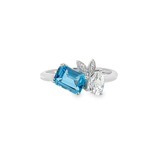 Luvente | Two-Stone Blue and White Topaz Diamond Ring