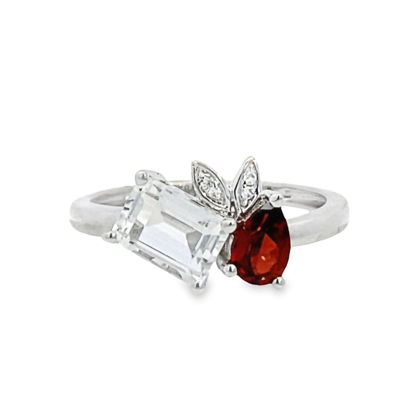 Two-Stone Garnet and White Topaz Diamond Ring