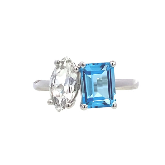 Luvente | Two-Stone Blue and White Topaz Ring