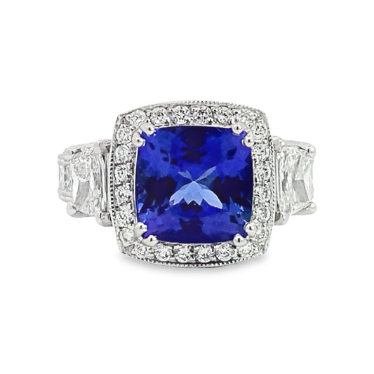 14K White Gold Tanzanite and Diamond Ring