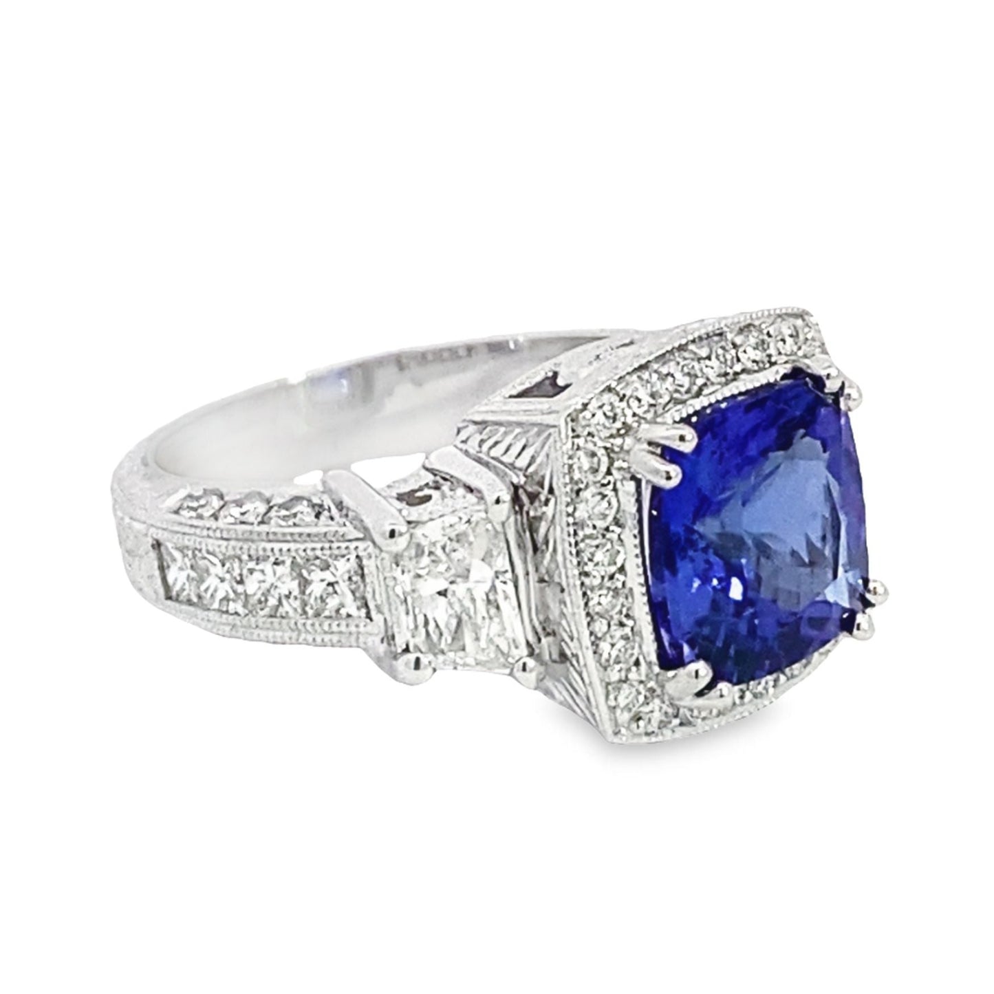 14K White Gold Tanzanite and Diamond Ring