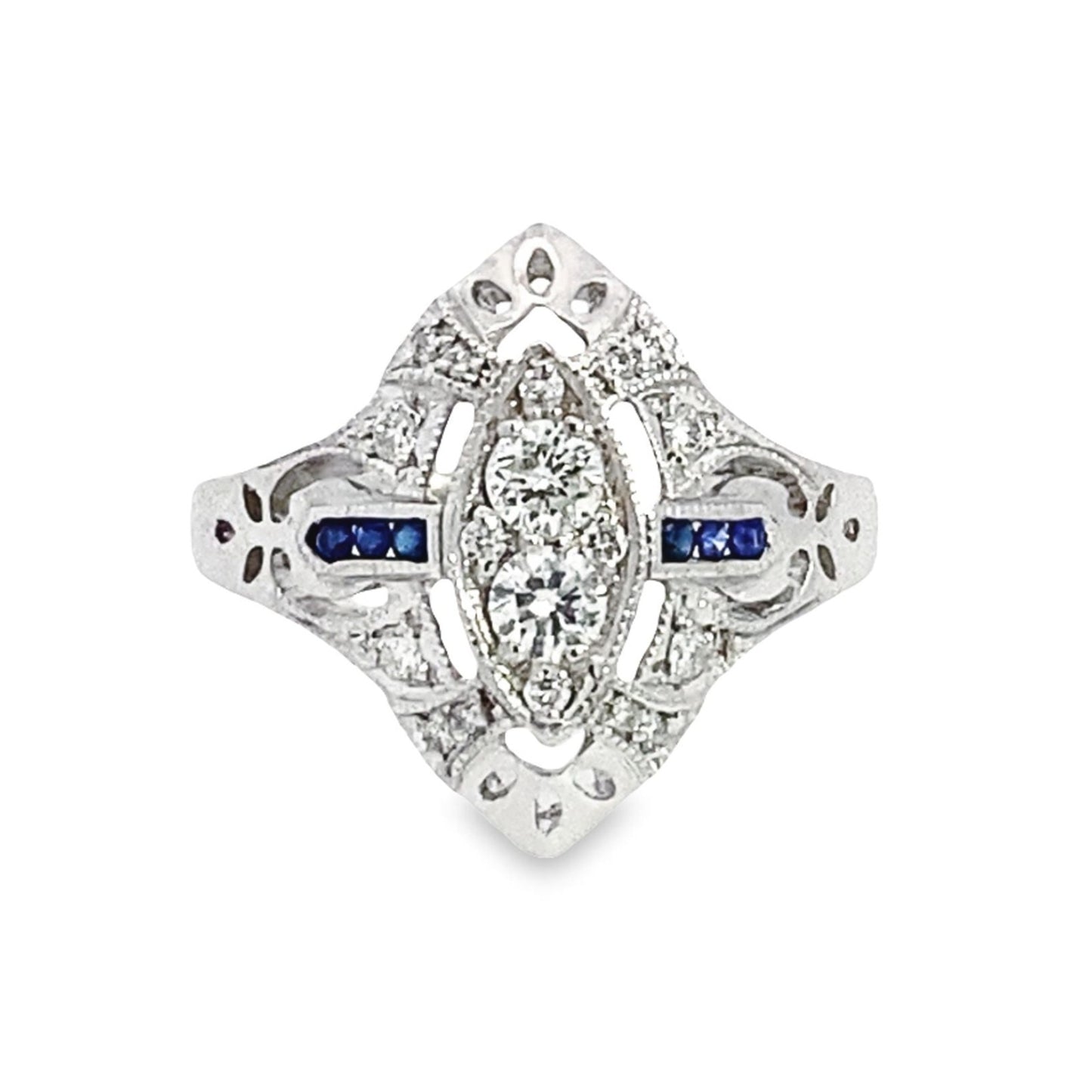 Vintage 14K White Gold Diamond and Sapphire Ring