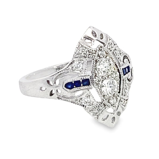Vintage 14K White Gold Diamond and Sapphire Ring