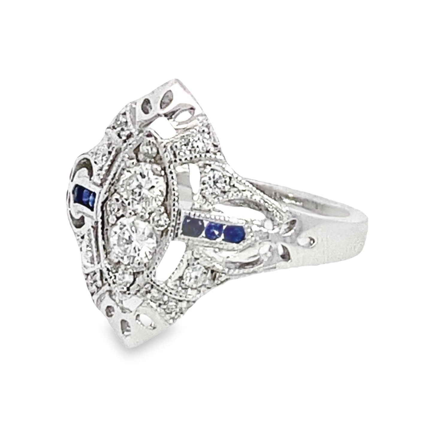 Vintage 14K White Gold Diamond and Sapphire Ring