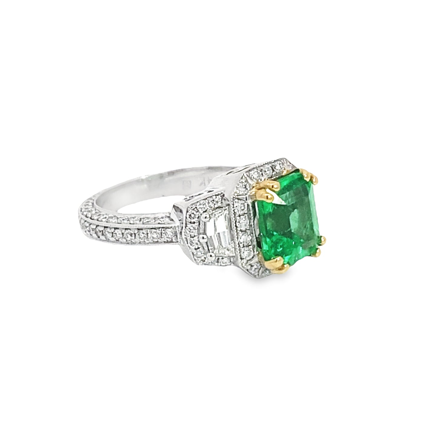 Two-Tone 14K Gold Diamond and Emerald Ring