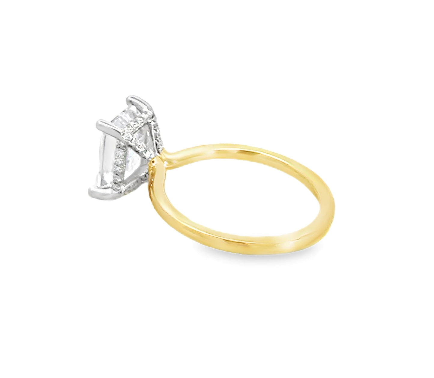 14K Two Tone Emerald Cut Diamond Engagement Ring with Accent Diamonds
