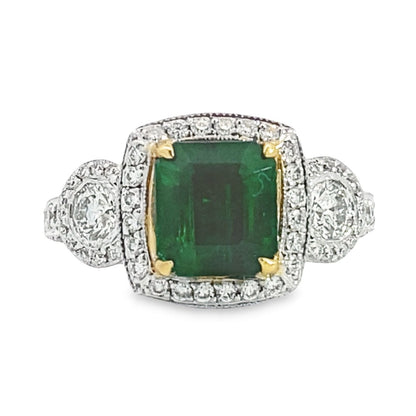 Viken Jewelry | 14K Two-Tone Gold Emerald and Diamond Ring