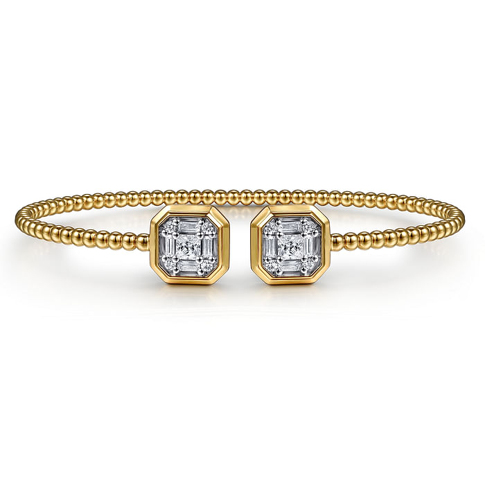 14K Yellow Gold Bujukan Baguette and Princess Diamond Split Bangle Bracelet