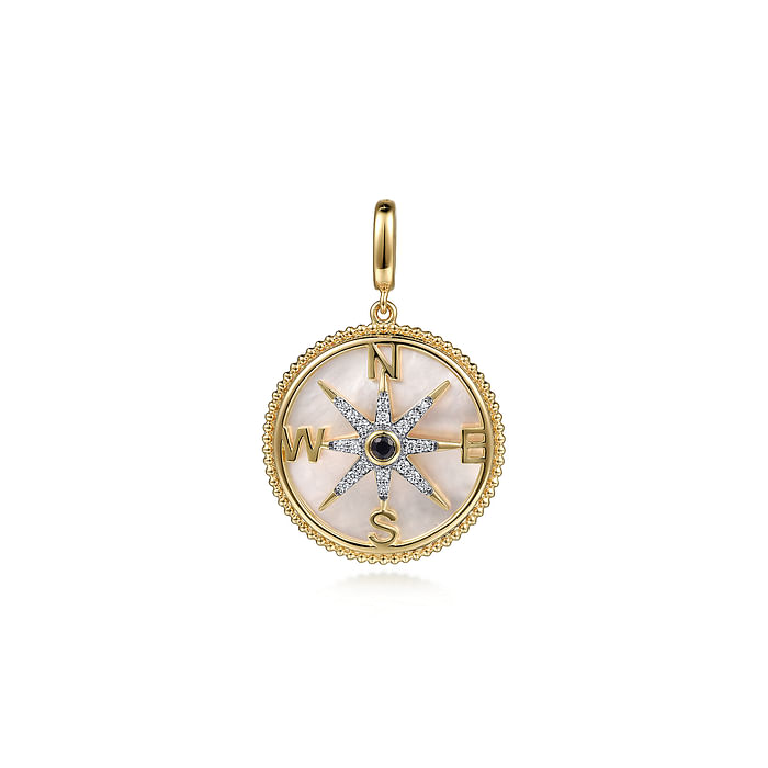 14K Yellow Gold Diamond and Blue Sapphire Compass Pendant