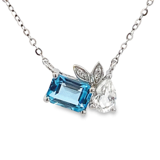 Two-Stone Blue and White Topaz Diamond Necklace