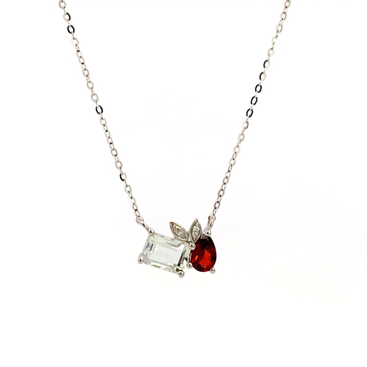 Luvente | Two-Stone Garnet and White Topaz Diamond Necklace