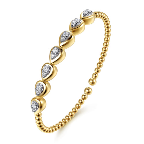 14K White and Yellow Gold Bujukan Pear Bezel Diamond Split Bangle Bracelet (.49 CTW)