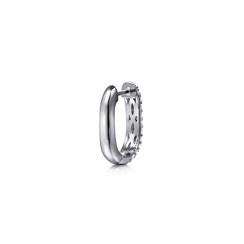 14K White Gold Pave Diamond Classic Oval Hoop Earrings