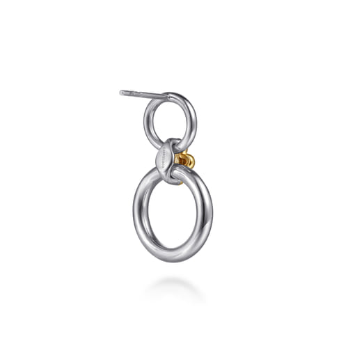 14K Yellow Gold and Sterling Silver Bujukan Round Link Stud Earrings