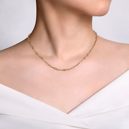 14K Yellow Gold Hollow Paper Clip Chain Necklace