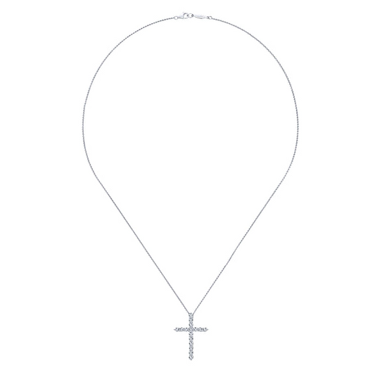14K White Gold Diamond Cross Pendant Necklace