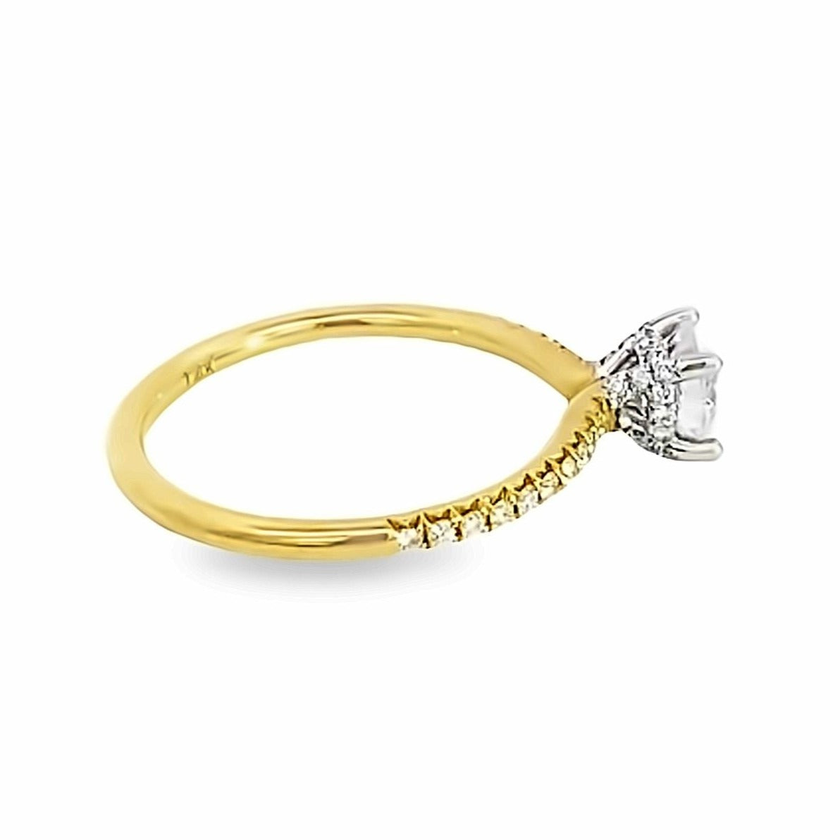 14K Yellow Gold Diamond Engagement Ring with Accented Band