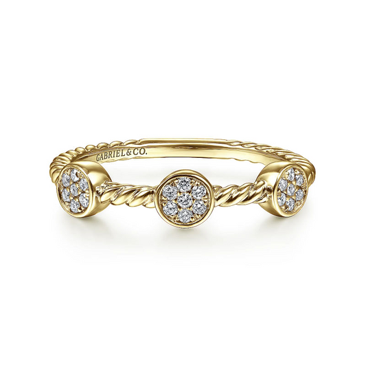 Gabriel & Co | 14K Yellow Gold Twisted Rope Cluster Diamond Station Stackable Ring