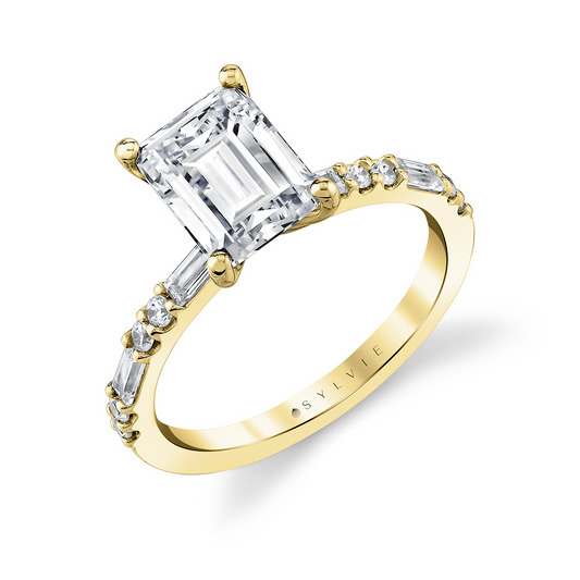 14K Emerald Shaped Diamond Engagement Ring