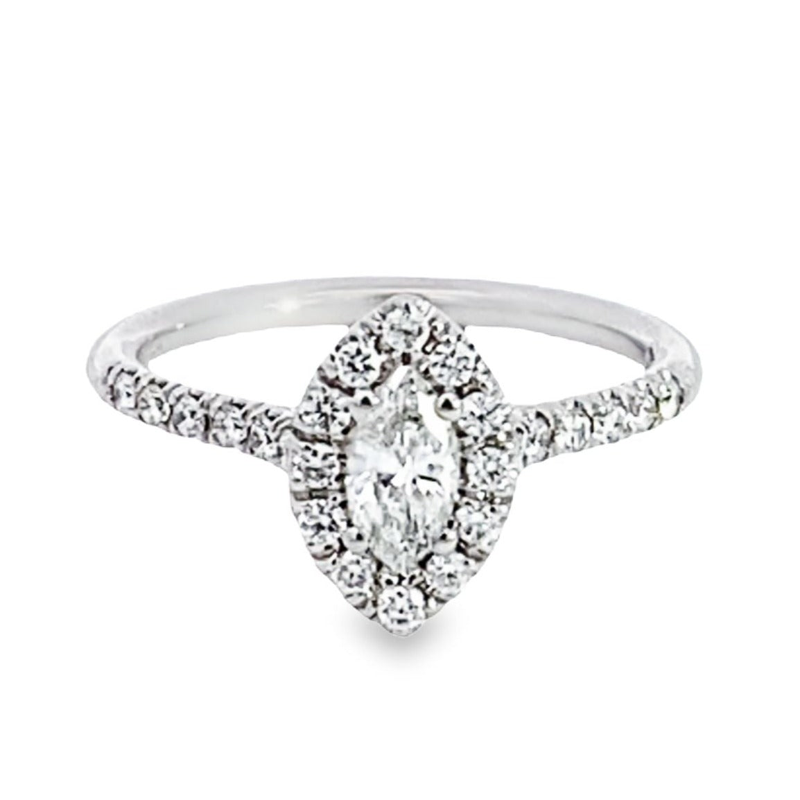 Ziva | 14K White Gold Diamond Marquise Halo Engagement Ring