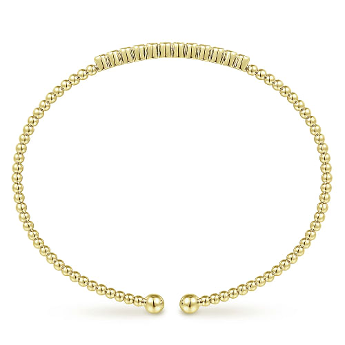 14K Yellow Gold Bujukan Bead Cuff Bracelet with Bezel Set Diamond Stations