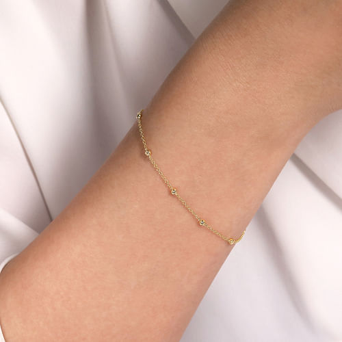 14K Yellow Gold Diamond Stations Chain Bracelet