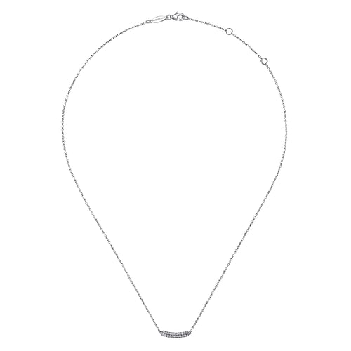 14K White Gold Curved Pave Diamond Bar Necklace