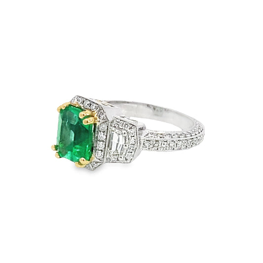 Two-Tone 14K Gold Diamond and Emerald Ring