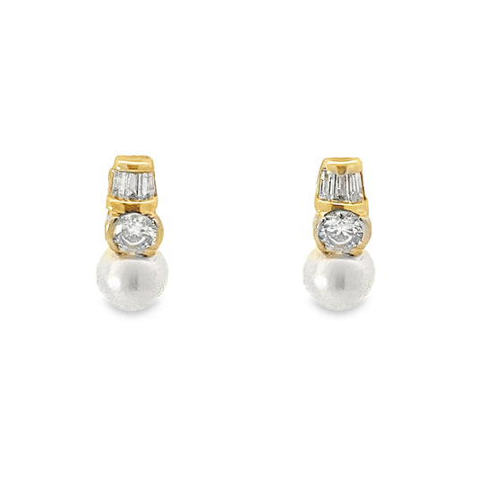 Kirkland Jewelry Estate | 14K Yellow Gold Diamond and Pearl Earrings