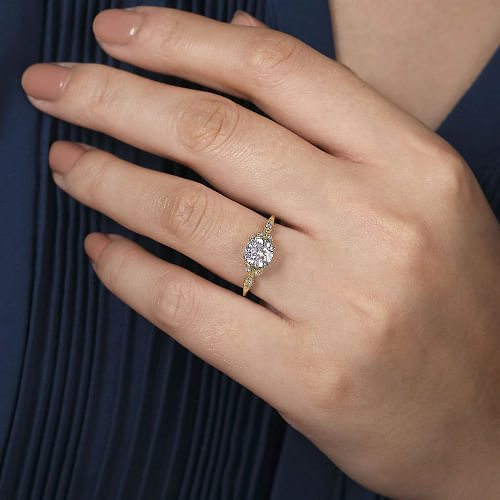 Celia - 14K White-Yellow Gold Round Diamond Engagement Ring