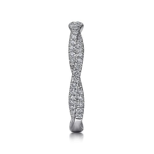 14K White Gold Diamond Pave Twisted Stackable Band