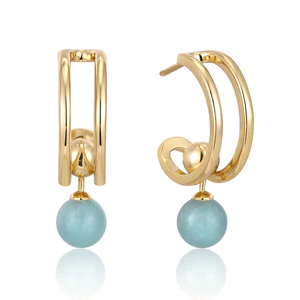 Gold Orb Amazonite Stud Mini Hoop Earrings