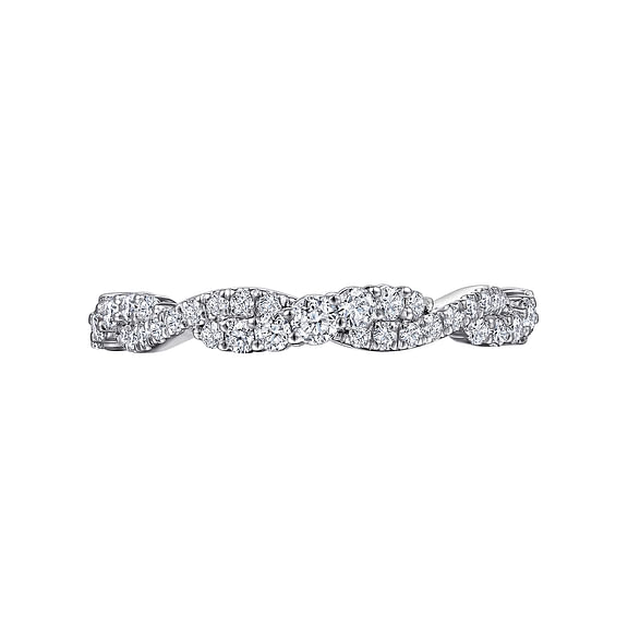 14K White Gold Twisted Diamond Stackable Ring